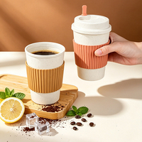 Mug de voyage écologique sans BPA, biodégradable, en paille de blé, avec couvercle, résistant à la chaleur, portable, réutilisable, tasse à café