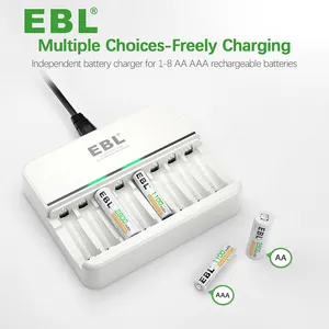 AA AAA रिचार्जेबल बैटरी के लिए EBL 8 बे स्मार्ट इंडिपेंडेंट बैटरी चार्जर