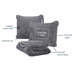 بيع بالجملة مخصص مينكي فاخر أسود وسادة رقبة وصوفي 2 في 1 طقم طائرة ميكروفليس مع حقيبة بسحاب - Product Image 2