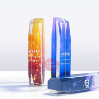 Trophée de récompense en cristal K9 imprimé en couleur UV forme trapézoïdale longue pour match de basket-ball produit haut de gamme trophées médailles Plaques