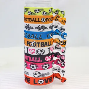 Custom Logo 5/8 "Sport Voetbal Geknoopt Haar Stropdassen Vouw Over Elastische Voetbal Scrunchies Voor Meisjes