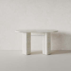 Table <span class=keywords><strong>console</strong></span> en marbre blanc Meubles en pierre Porche Présentoir Table de couloir en pierre calcaire Base cannelée bon marché Table <span class=keywords><strong>d</strong></span>'entrée en marbre - Product Image 1