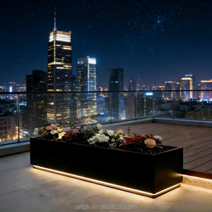 Vase moderne en acier inoxydable H24 OEM ODM avec éclairage LED, bac à plantes pour hôtel, jardin, balcon, terrasse, décoration paysagère - Product Image 5