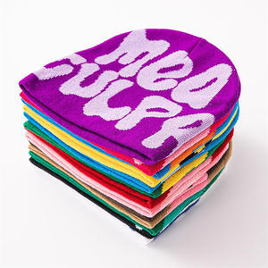 Bonnet design à la mode en gros style Y2K grande lettre logo imprimé partout bonnet en tricot jacquard casquettes tuque sans manchette chapeau unisexe - Product Image 5