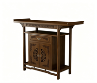 Mesa de Altar de Bambú Natural de Estilo Chino Moderno con Cajón y Gabinete de Doble Puerta para el Santuario del Buda en el Hogar y la Entrada