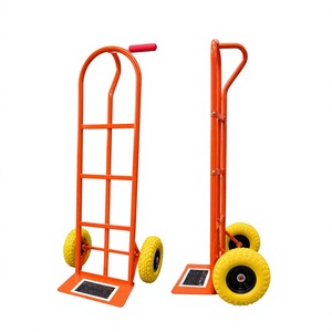 Orange Steel Hand Cart With Yellow Wheels Durable Industrial <b>Platform</b> <b>Trolley</b> Four-Wheel Design - Product Image 2