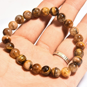 Bracelets en pierres naturelles rondes de 8 mm, perles de pierres précieuses de guérison en gros, perles rondes simples et extensibles, perles de pierre naturelle, œil de tigre - Product Image 2