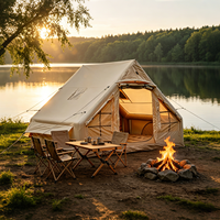 Tente Gonflable Oxford 420D de 6,3 m² en Gros, Tente de Glamping Kaki Imperméable avec Doubles Portes en U et Fenêtre Panoramique, Fabrication OEM