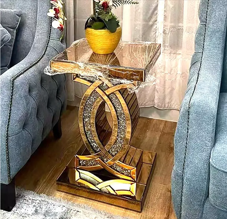 Furnitur Cermin Mewah Gaya Glam Kontemporer Meja Ujung Persegi Panjang untuk Rumah