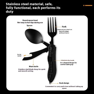 <span class=keywords><strong>Camping</strong></span> utensilio plegable multifuncional cuchara tenedor Spork abrebotellas para Picnic <span class=keywords><strong>Camping</strong></span> senderismo - Product Image 5