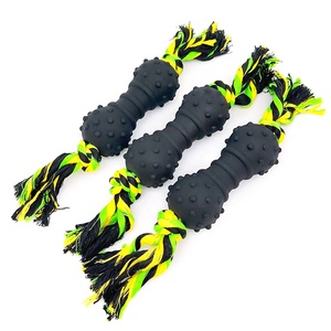Vente en gros haltère écologique en <span class=keywords><strong>caoutchouc</strong></span> résistant aux morsures jouets interactifs pour chiens massage des gencives jouet à mâcher pour animaux de compagnie avec corde - Product Image 1