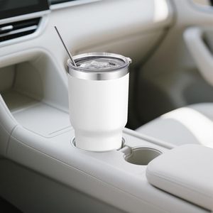 Gobelet isotherme en acier inoxydable à double paroi avec couvercle et paille, blanc, isolation thermique de 6 à 12 heures, tasse à café portable pour les voyages - Product Image 5