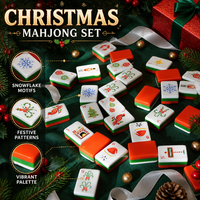 Tuiles de Mahjong de Luxe en Acrylique Rouge de Noël, Ensemble de 160, Motifs Bonhomme de Neige, Oiseau, Étoile, Arbre, Gravure Laser, Portable, Marque Privée OEM/ODM