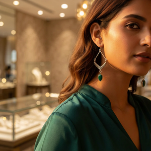 Art Palace Geometric Drop <b>Earrings</b> Women's Tibetan <b>Silver</b> Jade Stone Bohemia Style Trendy Fashion Jewelry Model AGER-20977 Party - Product Image 3