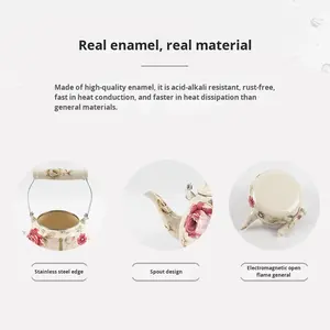 Чугунный чайник с романтическим парижским цветочным узором, ручкой из композитных материалов, грушевидной формы, с крышкой из стекла, пригодной для газовых и индукционных плит, экологичный. - Product Image 2