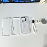Coque 3-en-1 scintillante avec support magnétique, protection d'objectif et breloque chiot avec dragonne pour iPhone 18 17 16 ProMax