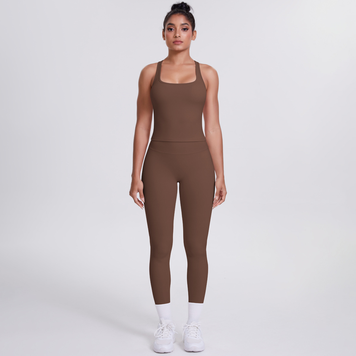 2 Piece Woman High Raceback Tank Top Vest And High Waist Butt Lifting Leggings Breathable Outdoor Yoga Set