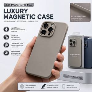 <span class=keywords><strong>Coque</strong></span> de téléphone en silicone liquide magnétique doux mat de qualité supérieure, couleur unie, antichoc, pour 16 Pro Max, anti-rayures, ajustement parfait - Product Image 2