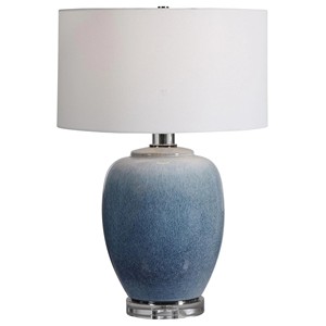 Light Blue Speckled Ceramic Jar Modern Table Lamp | Minimalist Coastal Lighting for Resort Hotel Guest Room & Home - Product Image 6