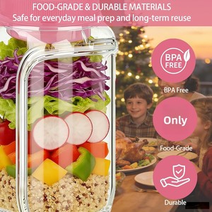 Novo Pote de Vidro Hermético para Salada com Abertura Lateral 2026, Portátil, com Compartimento para Molho, Seguro para Micro-ondas - Product Image 6
