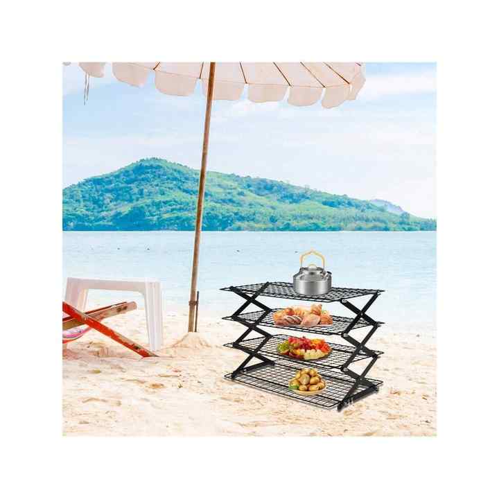 4-Tier Collapsible Cooling Rack Foldable Iron Stand for Indoor Outdoor Use for Grilling Cooling Baking for BBQ Accessories