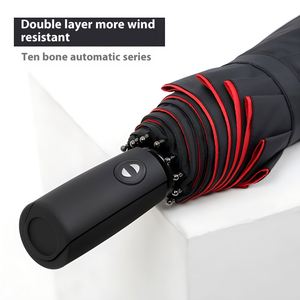Parapluie de voyage automatique double couche 10 baleines coupe-vent et imperméable pour hommes d'affaires, résistant aux vents forts, avec impression de logo - Product Image 3