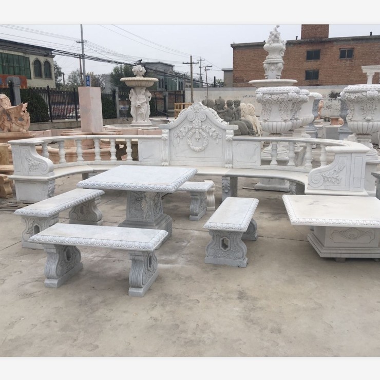 Bàn Ăn Ngoài Trời Carrara Marble Garden Bench