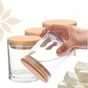 Wholesale 7oz 11oz 14oz Clear Empty Round Glass Candle Jars with <b>Bamboo</b> Lid Silk <b>Screen</b> Printing Custom Logo Label Ready - Product Image 3
