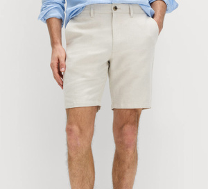Pantalones cortos casuales de mezcla de lino con cierre de cremallera para hombre, ropa informal para estar en casa, tela suave y elástica, pantalones cortos cómodos para el hogar. - Product Image 2