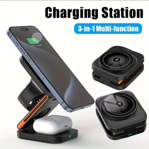 Cargador Inalámbrico Magnético 3 en 1, Carga Rápida, Soporte Plegable, Auriculares, Reloj, Teléfono Móvil - Product Image 2