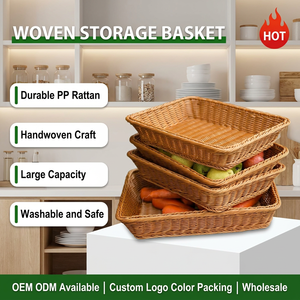 Cesta de Almacenamiento de Mimbre PP Tejida a Mano, Resistente y Lavable, Estilo Mimbre, para Servir Alimentos en la Cocina - Product Image 1