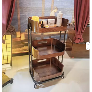 Modern Barber Nail Salon Makeup Hairdressing Storage Rolling Tool Wooden Trolley - Product Image 2