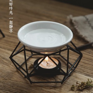 Diffusore di Aromi Geometrico all'Ingrosso, Bruciatore di Incenso con Piatto in Porcellana, Portacandele con Cornice in Metallo <span class=keywords><strong>Oro</strong></span> e Nero - Product Image 3