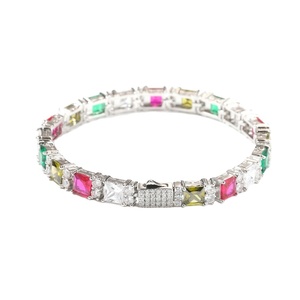 Gioielli di Moda all'Ingrosso, Catena Cubana Hip-Hop 7mm Argento con Diamanti Sintetici, Bracciale Luccicante per Uomo - Product Image 1