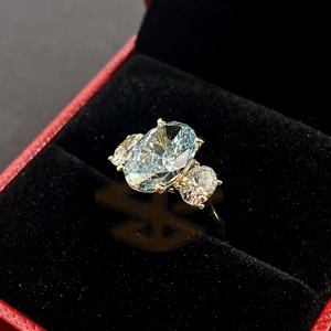 Diamante Azul 4ct + Tamanho Anel Dourado Anel De Diamante De Cor Extravagante - Product Image 3