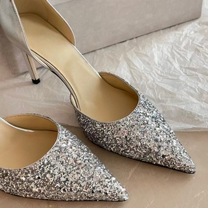 Chaussures de mariée pour femmes, talon aiguille de 8,5 cm, bout pointu, strass, cuir véritable, style luxe léger, été - Product Image 4