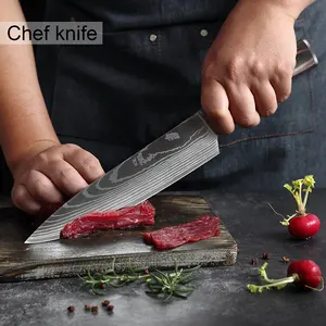 Knife Kitchen 8pcs Kitchen Chef Knives Set 8 Inch Japanese 7CR17 440C High Carbon Stainless Steel Damascus Laser Pattern Slicing Santoku Tool