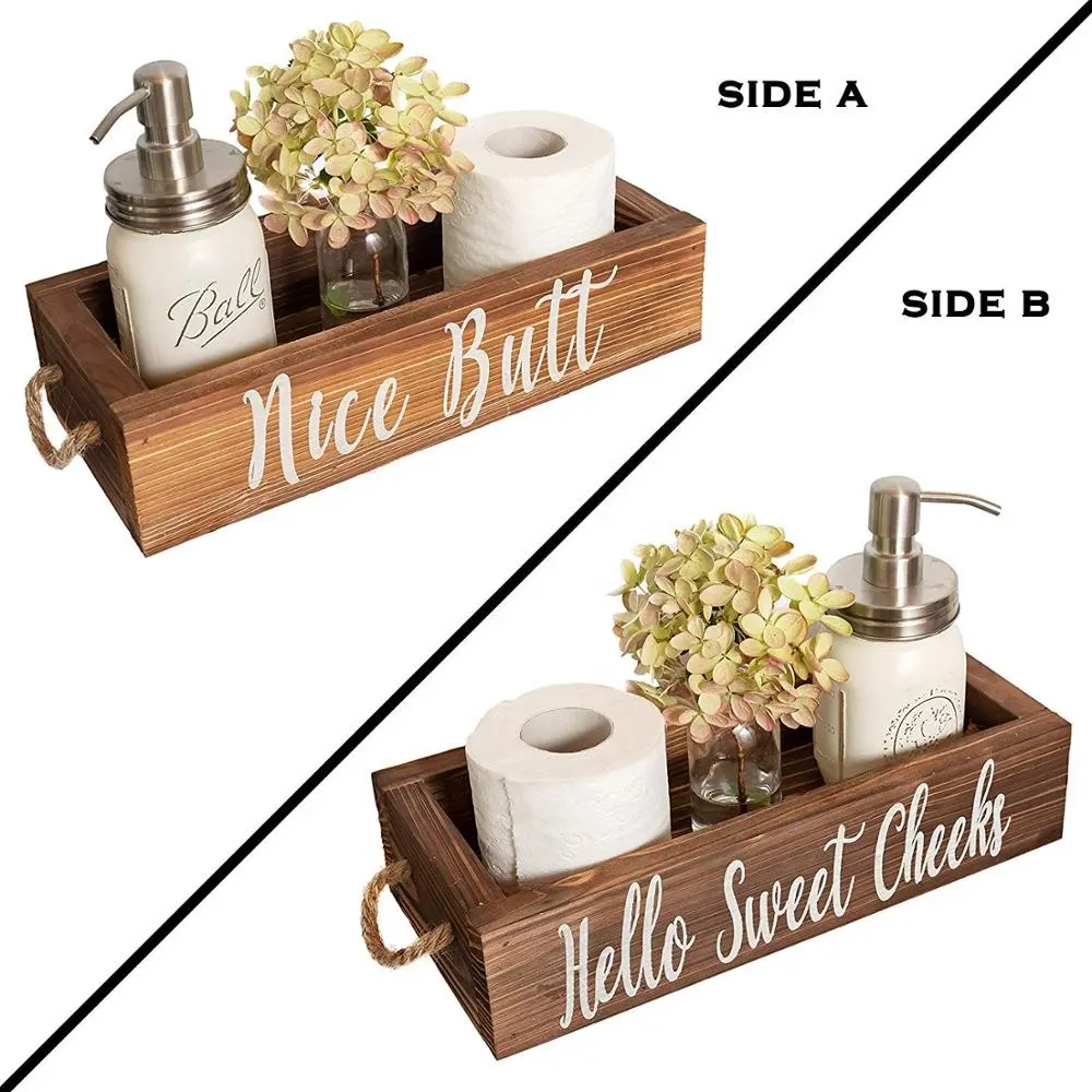 Nice Butt Bathroom Decor Box - Toilet Paper Holder - Farmhouse Rustic Wood Crate Home Decor