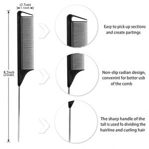 Peine de cola de rata antiestático de ABS en oferta, peine para separar el cabello para peluquería, peine de carbono para trenzar con logo personalizado - Product Image 2
