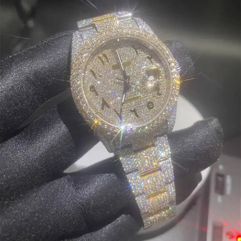 Luxury brand watch blingbling hip hop mechanical watch vvs iced out moissanite watch