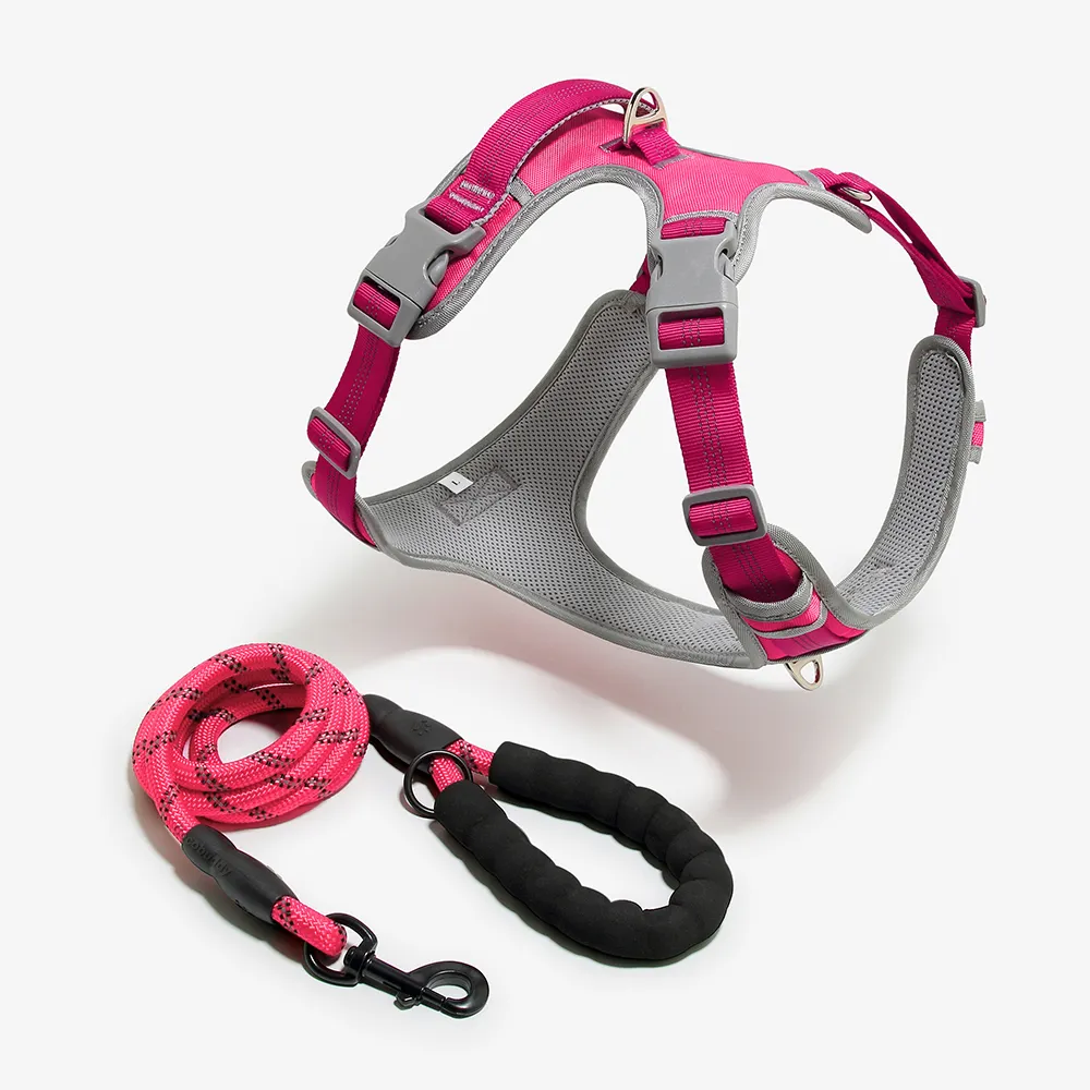 Customizable Pink Durable Strong Big Heavy Duty Premium Waterproof Pet Dog Leash And Harness Set With Metal Buckle