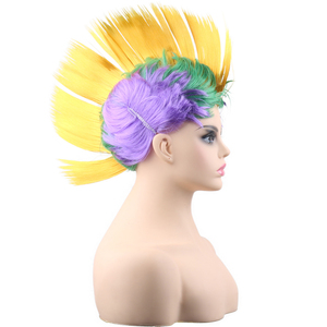 Perruques Mohawk Mardi Gras Ombre Violet Jaune Vert Longues Ondulées pour Femmes Filles Perruques Synthétiques pour Cosplay Fête Halloween - Product Image 2
