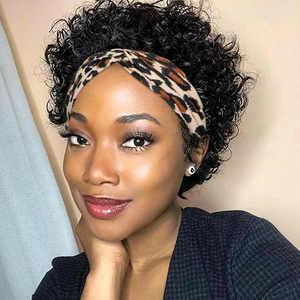 Perruque Courte <span class=keywords><strong>Cheveux</strong></span> Humains Bouclés Afro-Kinky Jerry avec <span class=keywords><strong>Bandeau</strong></span> et Frange pour Femmes Noires – Vente en Gros Usine - Product Image 2