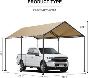 Abri de voiture robuste 10x20 pieds, tente de rangement, auvent de voiture, abri de stockage, garage portable toutes saisons <span class=keywords><strong>pour</strong></span> voiture, camion, SUV - Product Image 2