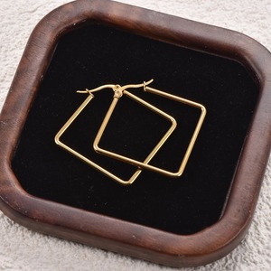 Boucles d'oreilles créoles oversize tendance en acier inoxydable, forme géométrique hexagonale lisse, bijoux d'oreille carrés irréguliers, cadeau pour femme - Product Image 2
