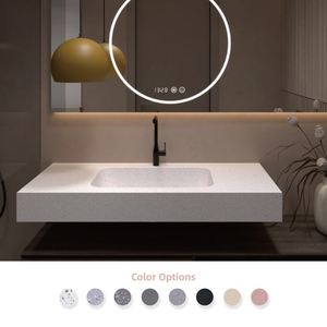 Lavabo rectangulaire mural en pierre artificielle blanc brillant moderne pour comptoir de salle de bain, lavabo suspendu - Product Image 3