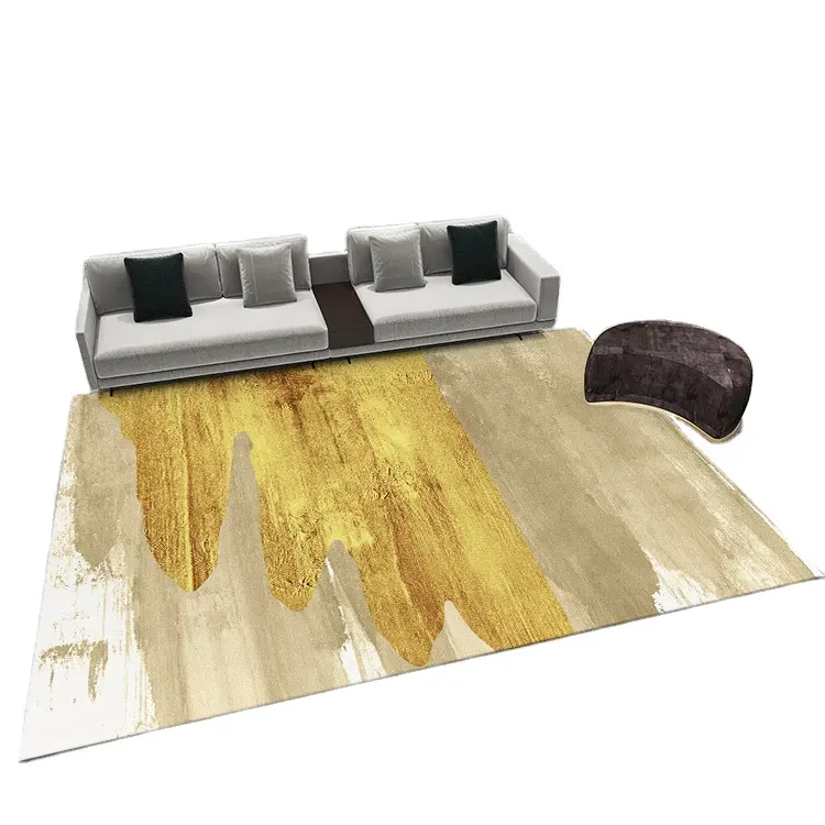 Home Carpets Rugs Living Room Modern Turkish Shaggy Rug Machine Made Luxury Golden Abstract Custom Rugs