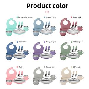 Groothandel <span class=keywords><strong>Food</strong></span> Grade Siliconen Kids Tafelgerei Voedingsset Siliconen Baby Bib Lepel Bord Kom - Product Image 4