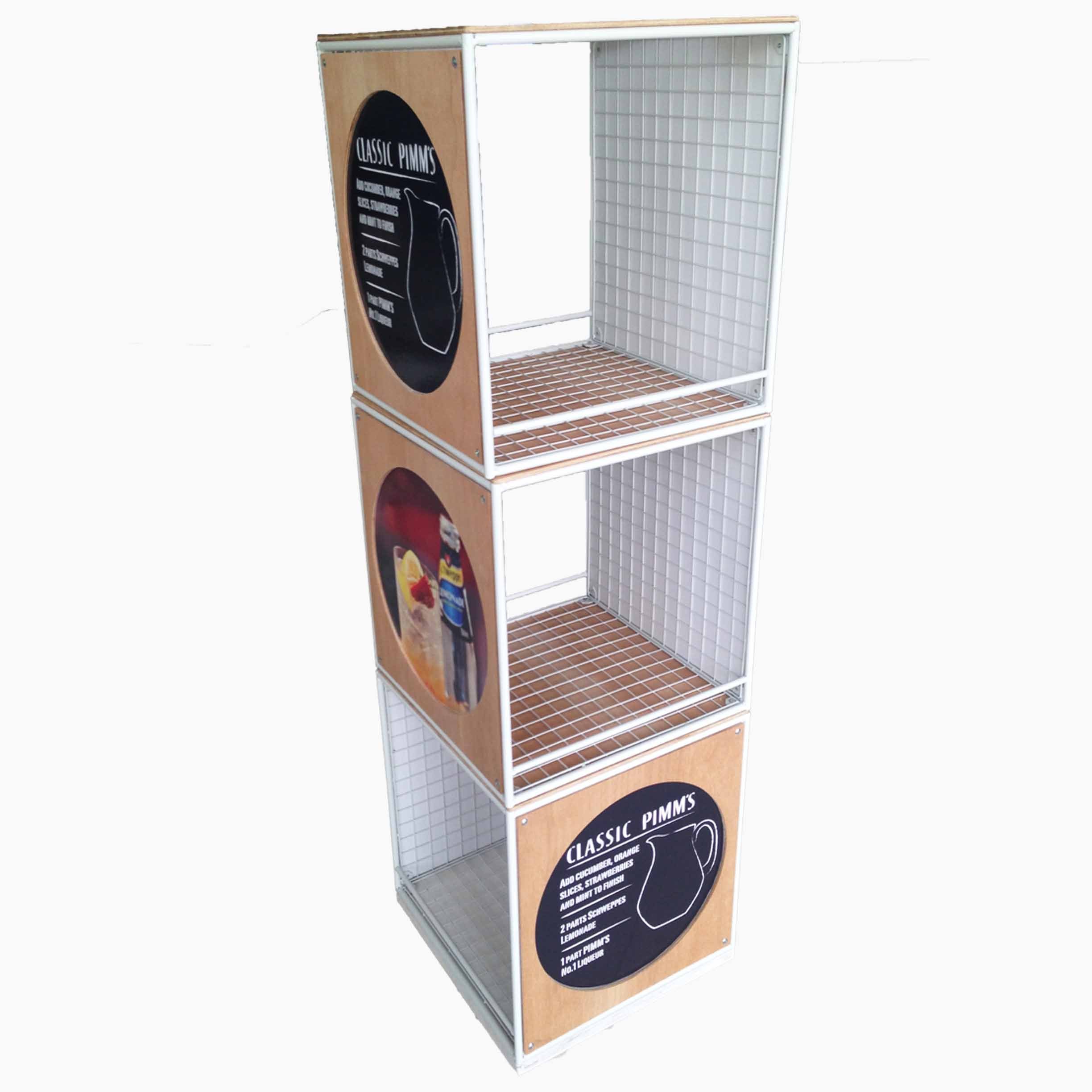 Apache Wine Bottle Display Stand Iron Wire and Plywood Beverage Drinking Cans Display Racks for Retail Shop — view 3
