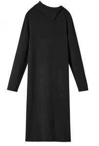 <span class=keywords><strong>Robe</strong></span> anti-rayure d'hiver décontractée pour femmes avec grand revers irrégulier Stretch intérieur tricot motif solide Style d'automne Simple - Product Image 3